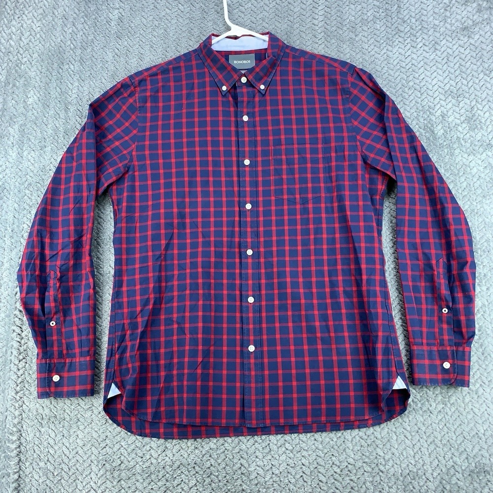 Bonobos Shirt Men's Large Blue Red Check Slim Fit Long Sleeve Outdoors